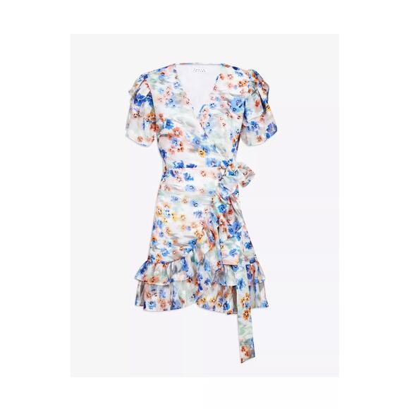Tanya Taylor Bailey Floral Print Ruffled Wrap Mini Dress Size 2 - Picture 3 of 14